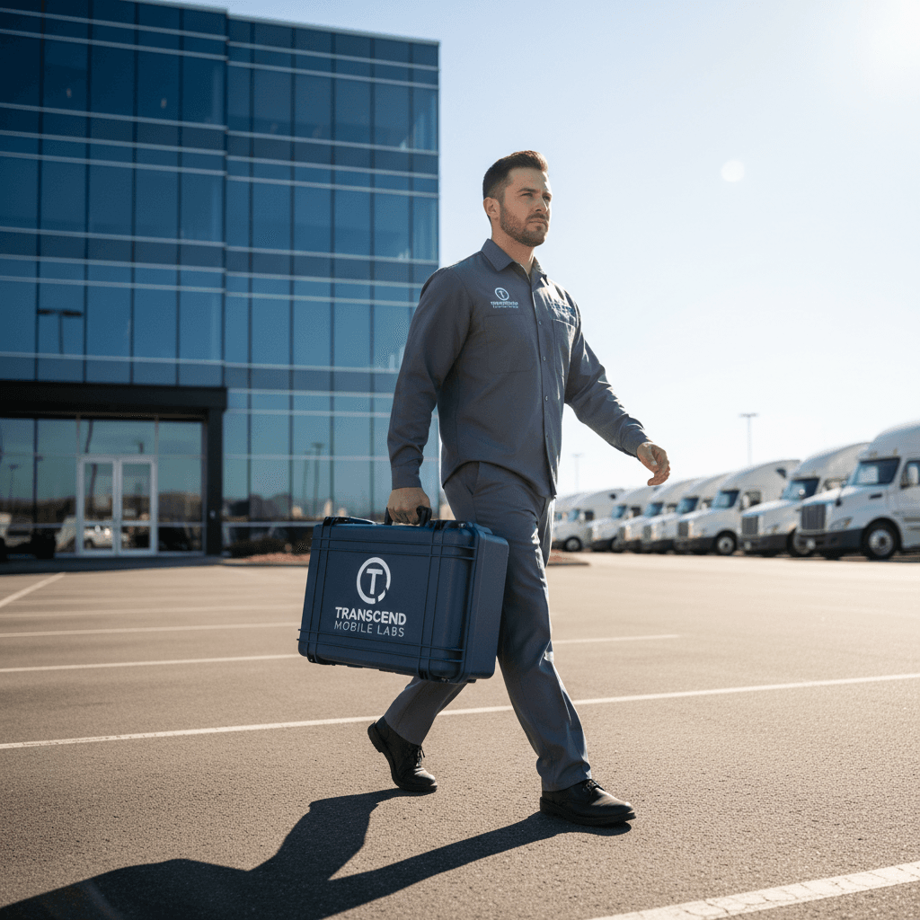 Mobile drug testing technician arriving on-site for random testing